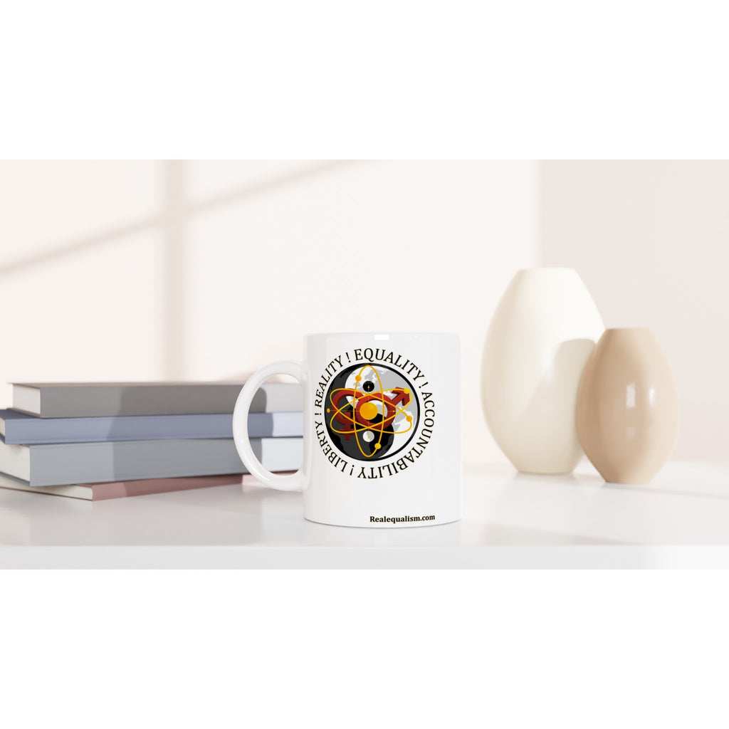 Gelato Realequalism ceramic coffee mug with printed design, 11oz size, white ceramic material, perfect for hot beverages.