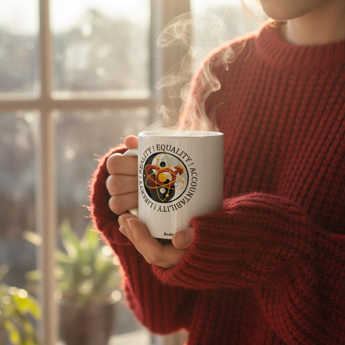 Gelato Realequalism ceramic coffee mug, 11oz, featuring a printed design, white ceramic material, and a comfortable handle.