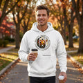 White Gelato Realequalism Logo heavyweight luxury hoodie with black print lettering on the front.
