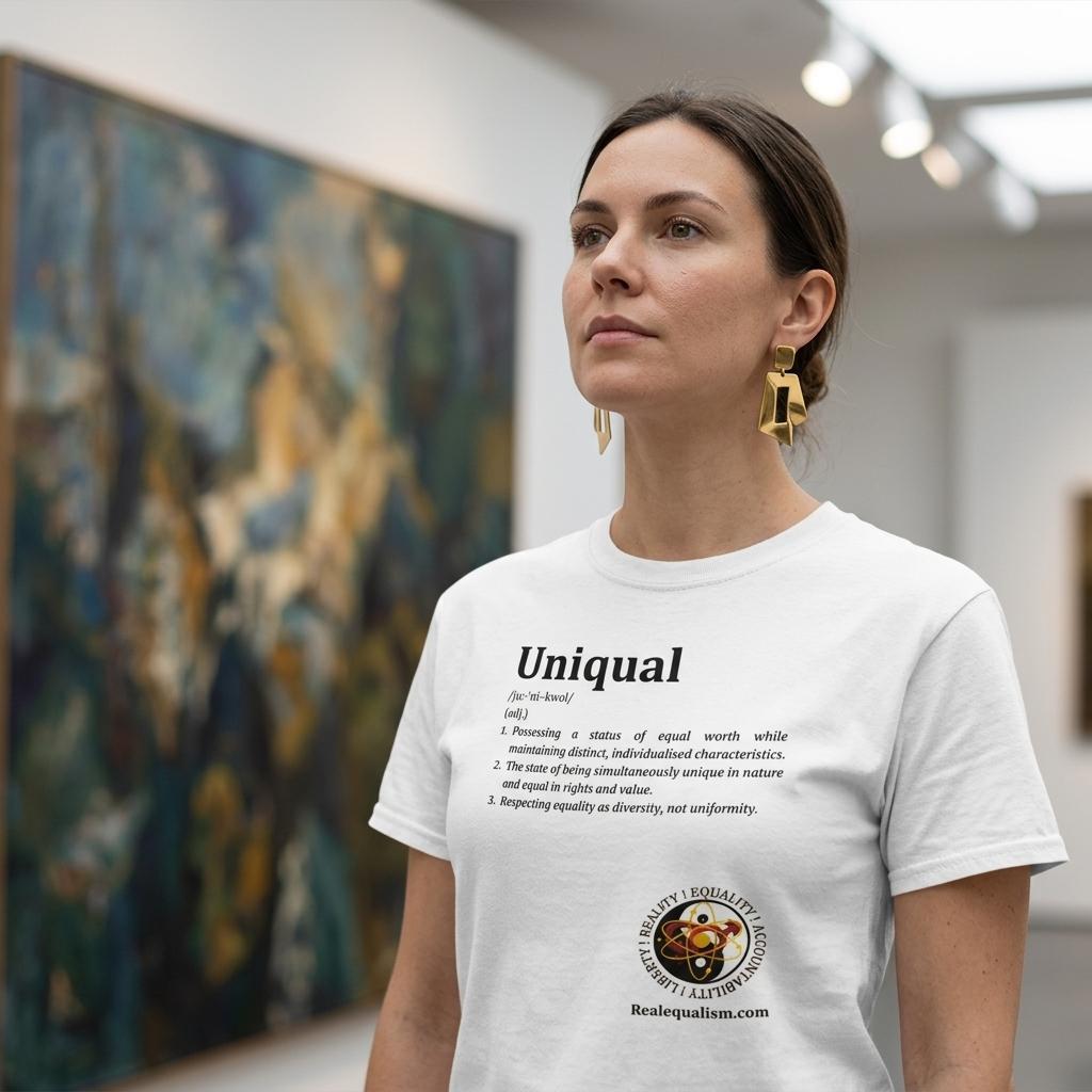 Gelato Uniqual Definition 100% cotton T-shirt with black lettering print on white fabric, showcasing casual style and comfortable fit.