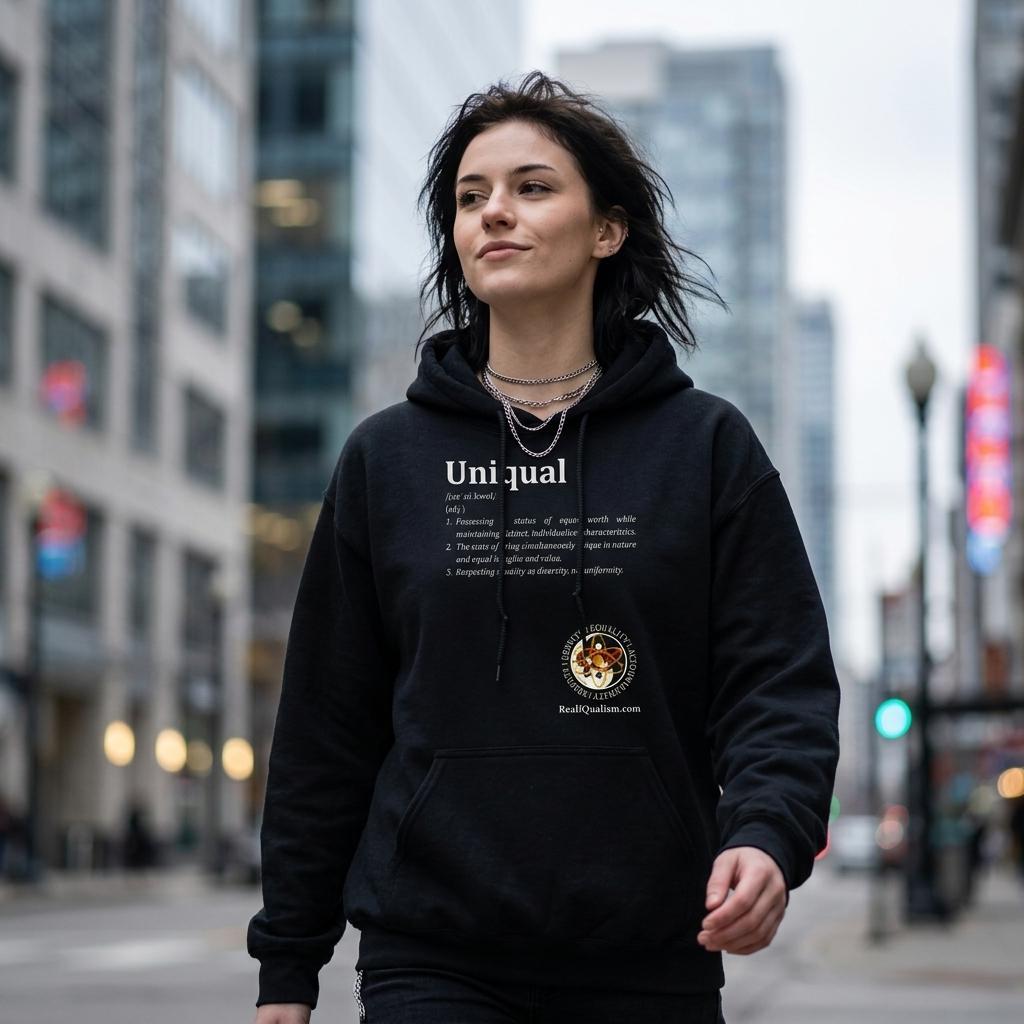 Gelato Uniqual Definition heavyweight luxury hoodie in white with black lettering, showcasing stylish print material and comfortable fit.